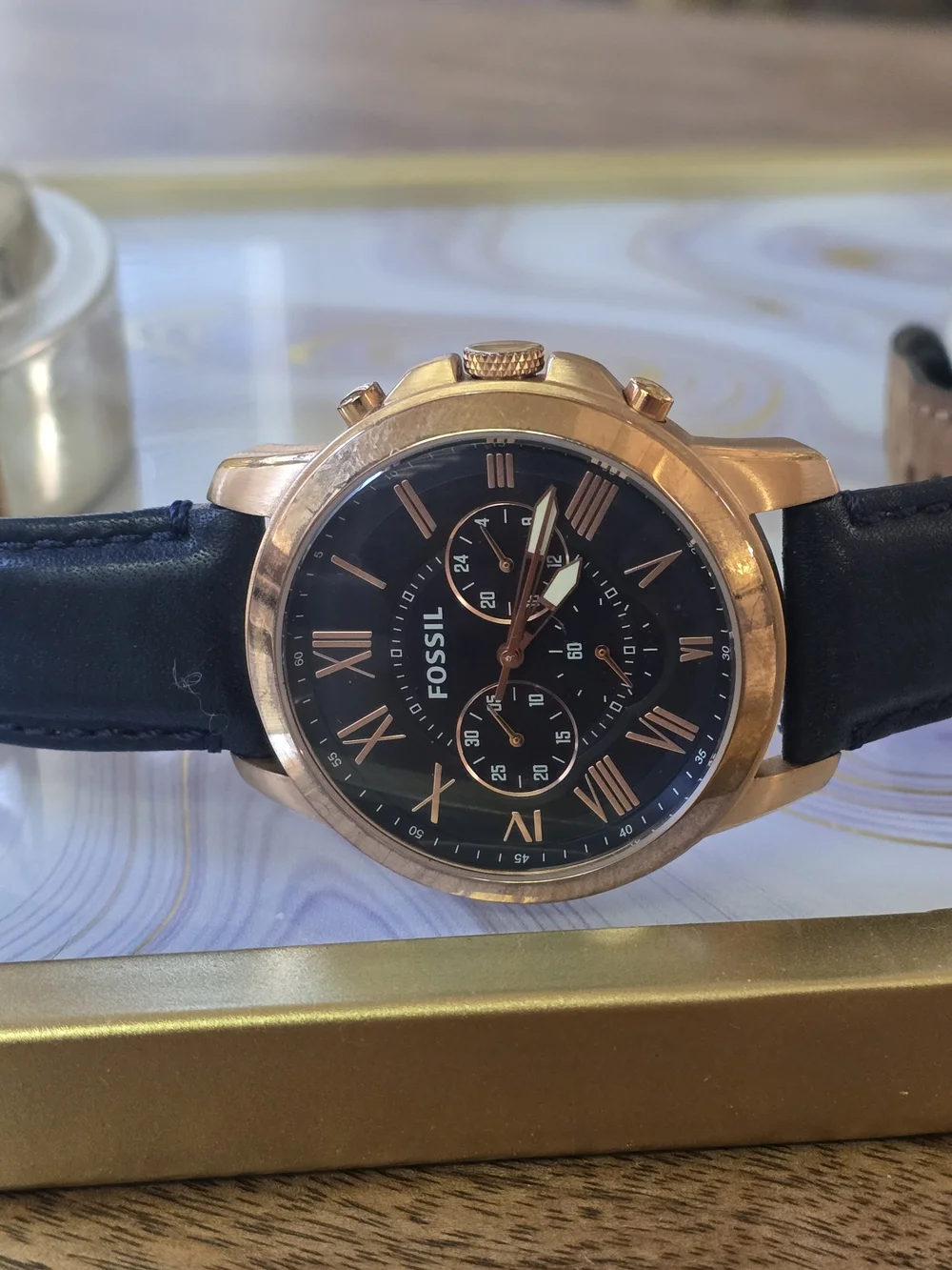 Fossil Men's Blue Leather Chronograph Watch - Navy